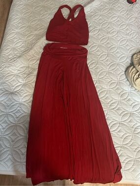 Indigo Women's Two-Piece Wide Leg Jumpsuit Set in Deep Red